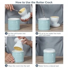 1pc Ceramic Butter Crock, Countertop Butter Keeper & Saver With Lid, Ideal Kitchen Storage Accessory - Baby Blue - View 3