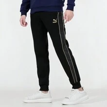 Puma Embroidered Logo Black Versatile Fashionable Sports Casual Knit Jogger Pants - Black - View 4