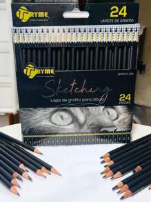 24 lápices de grafito para dibujar, 24 lápices con diferentes puntas para volver a la escuela - Negro - Ver 8
