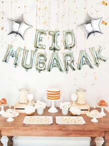 12个16英寸EID MUBARAK金色、银色、玫瑰金字母气球套装，18英寸星形气球，适合开斋节装饰背景 - 彩色 - 查看 4