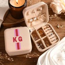 Custom Shadow Letter Striped Travel Jewelry Box - Fashionable Faux Leather Jewelry Storage Bag, Suitable For Rings, Earrings, Necklaces | Perfect Gift For Women, Ideal For Bridal Showers And Engagement Gifts.