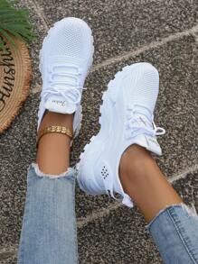 Damen Mode Buchstabe Symbol atmungsaktive Mesh leichte Laufschuhe, runde Zehenkappe, erhöhte weiche Sohle, rutschfest, bequeme Low-Top lässige Sportschuhe