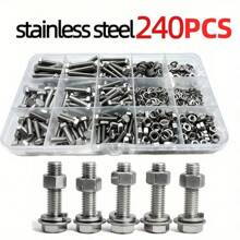 Set surtido de 240 piezas de pernos y tuercas hexagonales de acero inoxidable - Tuercas hexagonales M4 M5 con arandelas, kit de rosca completa para diversas aplicaciones - Multicolor - Ver 1