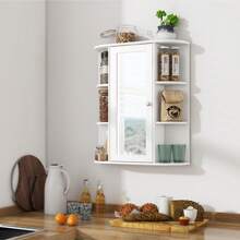 Homasis Bathroom Wall Medicine Cabinet Wall Mounted Storage Organizer W/ Mirror Door - trắng - Xem 4