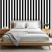 1 rouleau de papier peint amovible adhésif noir et blanc/rose et blanc rayé, en vinyle - résistant à l'eau, anti-moisissure, style moderne convenant pour la chambre, le salon, la salle à manger, le bureau à domicile, le renouvellement de meubles