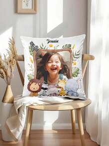 1 件可定制姓名、年龄、照片印花枕套，时尚创意独特可爱单面印花枕套，适合家人、朋友、生日的家庭卧室礼物 - 彩色 - 查看 4