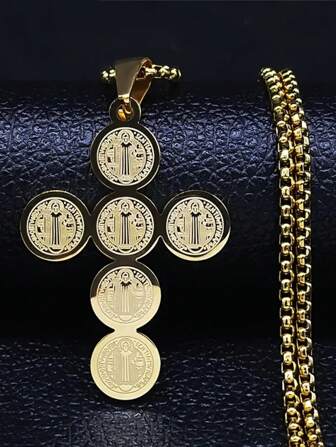 1pc New St. Benedict Cross Necklace Stainless Steel Religious Jesus Necklace Catholic Jewelry