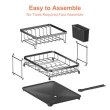 E-MANIS Escurreplatos pequeño de 2 niveles con bandeja recogegotas, ahorra espacio, tamaño 34 x 22 x 26 cm - Negro - Ver 3