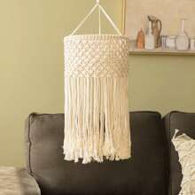 1pc Macrame Lampshade, Boho Style Hanging Decor. Handmade Woven Fringe Tassel Pendant Light Fixture - Lamp Not Included Gifts Birthday Graduation