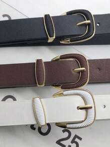 3 Pieces Leather Belt With Buckle 2.3CM - 黑+白+棕 - 查看 4