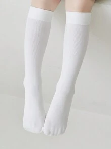 1 Pair Kids Stripe Socks, Simple Solid Color Vertical Stripe Design, Soft & Comfortable Knee-High Socks - Multicolor - View 6