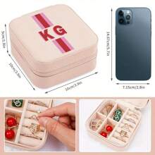 Custom Shadow Letter Striped Travel Jewelry Box - Fashionable Faux Leather Jewelry Storage Bag, Suitable For Rings, Earrings, Necklaces | Perfect Gift For Women, Ideal For Bridal Showers And Engagement Gifts.