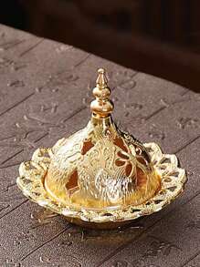 1 件豪华金色空心阿拉伯风格香炉，迷你便携式金色塔式香座，金属芳香疗法油加热器 - 彩色 - 查看 7