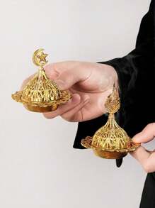 1 件豪华金色空心阿拉伯风格香炉，迷你便携式金色塔式香座，金属芳香疗法油加热器 - 彩色 - 查看 8