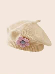 1 st. Kinderhoed Vrouwelijke Baby Schattige Bloem Baret Meisjes Gebreide Wollen Hoed Zoete Schildershoed Geschikt voor Dagelijks Gebruik In De Herfst En Winter Seizoen