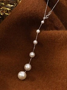 1pc Women's Exquisite S925 Sterling Silver Pearl Necklace, Minimalist Luxury Design Necklace Chain, Stylish Party And Birthday Gift