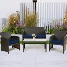 3 Pieces Wicker Chair Cushions Of Waterproof Tufted Outdoor Seat Cushions Set For Patio Furniture Sofa Settee Couch,1 Loveseat And 2 U-Shaped Cushions For Patio Furniture Chair Pads Yard - Navy Blue - View 4