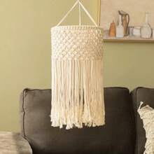1pc Macrame Lampshade, Boho Style Hanging Decor. Handmade Woven Fringe Tassel Pendant Light Fixture - Lamp Not Included Gifts Birthday Graduation