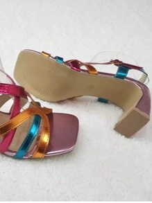 女士休闲高跟凉鞋，简约时尚，适合日常穿着，时尚凉鞋，夏季女士凉鞋 - 彩色 - 查看 2