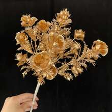 1 件金色人造玫瑰花，DIY 中心装饰桌面装饰