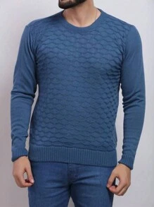 Sueter tricot masculino casaco blusa de frio gola redonda manga longa blusa de Lã