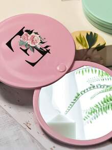 This Convenient Sliding Mini Mirror Is Printed With Floral Letters A-Z, Which Can Be Used As A Mini Powder Compact Mirror, Portable Makeup Mirror, Vanity Mirror, Travel Mirror, And Mini Handheld Mirror. Suitable For Daily Use, Travel, And Gatherings, It Makes A Cute And Fun Little Gift.,Giveaways,Travel,Cheap Stuff,Travel Essential - Pink - View 5