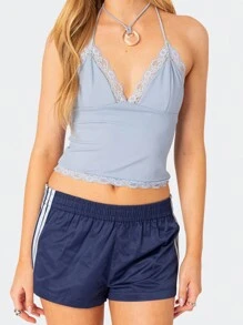 Pantalones cortos de mujer casuales de verano, Y2K, vintage con raya lateral, cintura elástica, pantalones cortos sueltos para adolescentes y actividad física