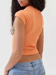 Women's Y2K Slim Crop Tops Letter Tiger Print Short Sleeve Round Neck Show Navel Baby Tees Summer Going Out T Shirt Tops Streetwear