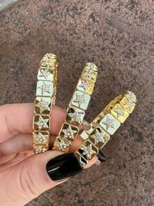 1pc Fashionable Minimalist Star Rhinestone Cubed Elastic Bracelet, Adjustable Size Suitable For Men & Women, Daily Wear & Party - Star Stretch Bracelet - View 2