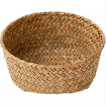 1pc Natural Seagrass Woven Storage Basket, Small Round Flower Pot & Home Decor Organizer For Living Room, Kitchen, Entryway