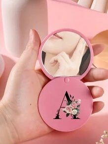 This Convenient Sliding Mini Mirror Is Printed With Floral Letters A-Z, Which Can Be Used As A Mini Powder Compact Mirror, Portable Makeup Mirror, Vanity Mirror, Travel Mirror, And Mini Handheld Mirror. Suitable For Daily Use, Travel, And Gatherings, It Makes A Cute And Fun Little Gift.,Giveaways,Travel,Cheap Stuff,Travel Essential - Pink - View 4