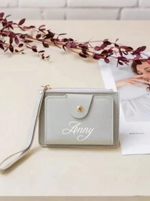 Personalized Women Compact Wallet With Wrist Strap - Customizable Name, Faux Leather, Non-Washable, Convenient Wrist Strap Wallet, Multi-Card Slots & Coin Purse, Perfect For Birthday Gift, Bridesmaid, Valentine's Day, Wedding Anniversary, Polyester Lining, Casual Style - Multicolor - View 15
