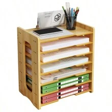 File Rack, Office File Tray Letter Rack Desk Storage Rack Paper A4 File Rack - Wood Color - View 7