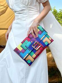 Dedoo New Fashion Colorful Pattern + Anti-Theft Lock Design Envelope Handbag, Suitable For Daily Shopping, Storing Phone, Coins, Cards And Other Items - Multicolor - View 3