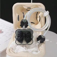 Set de 5 piezas Organizador de cables con lazo rosa de 1,5 m, protector anti-enredo, protector de silicona para adaptador de carga compatible con cable de carga rápida de 20W para iPhone