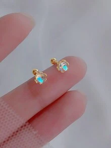 1 对女士简约月光石耳钉，百搭螺丝后背小耳环适合日常佩戴 - 彩色 - 查看 4