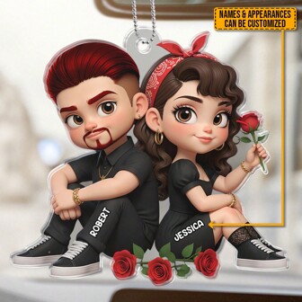 Catygift Custom Acrylic Couple Car Ornament, Christmas Decoration, Personalized Cartoon Gift For Couples, Unique Anniversary Wedding Gift