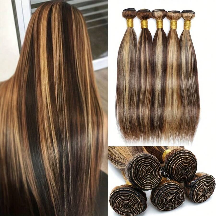 Paquetes de extensiones de cabello humano Remy natural con color piano P4/27 recto