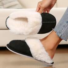 Cozy Women's Slip-On Moccasins With Non-Slip Platform - Ideal For Winter Home Comfort In Soft Plush Fleece Warm House Slippers Women Shoes - 黑色 - 查看 7