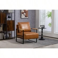 Leather Accent Chair Guest Chair For Living Room Mid Century Armchair For Bedroom Brown Leather - 棕色如圖所示 - 查看 20