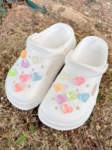 14 件夜光鳄鱼鞋配件，可拆卸 3D 爱心形发光装饰夹，适用于沙滩/凉鞋 - 彩色 - 查看 3