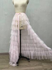 1 件新娘多层白色丝带及地长拖尾派对薄纱裙，大下摆，万圣节秋季女士服装 - 白色 - 查看 15