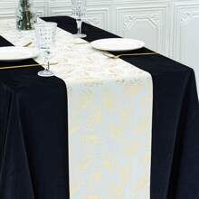1pc Gold Linen 28*275cm Table Runner, Decorated With Lanterns, Crescent Moon, Gold Stars, Mosque, Greetings, Suitable For Home, Dinner Party, Festival Celebration - Solid Color - View 9