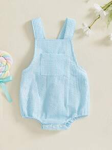 Infant Baby Girl Boy Romper Bodysuit Striped Sleeveless Jumpsuit Overalls One Piece Outfit Summer Clothes - 藍色 - 查看 1