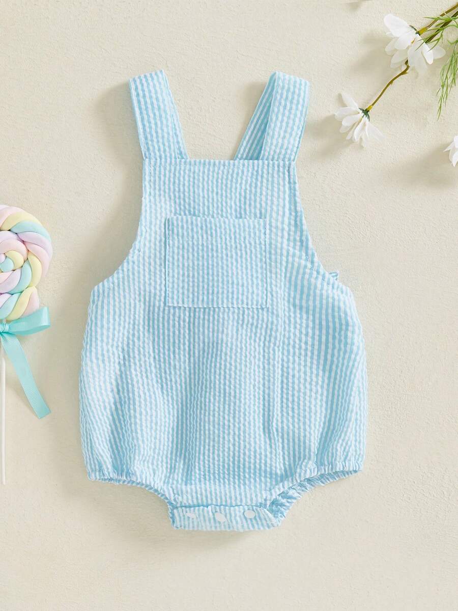 Infant Baby Girl Boy Romper Bodysuit Striped Sleeveless Jumpsuit Overalls One Piece Outfit Summer Clothes - 藍色 - 查看 1
