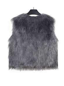 Women Faux Fur Vest, Sleeveless Open Front Solid Outwear Gilet For Casual Street - Dark Grey - View 3