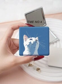 1pc Classic Cartoon Cat Series Portable Vanity Mirror, Foldable Lightweight Compact Handheld Mirror, Durable PU Leather, Metal Vacuum Plating, Suitable For All Occasions And People, Foldable Square Pocket Mirror,Giveaways,Travel,Cheap Stuff,Travel Essential - Multicolor - View 8