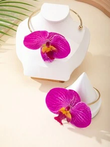 1 对时尚欧美面料花卉耳环和颈链，适合日常佩戴和节日 - 花型 - 查看 8