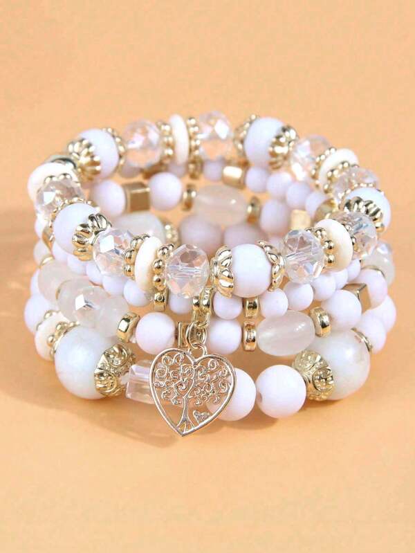 1 Stück 4-teiliges Set im Bohemien Stil aus gemischten Herz-Anhängern aus Glas, Armband Zubehör, geeignet für alle Jahreszeiten, Damen