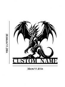 定制龙金属墙标、龙金属墙艺、龙名门牌、个性化姓氏标、房间装饰、龙墙艺 - 黑色 - 查看 15